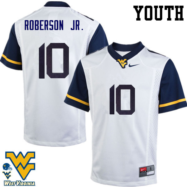 Youth #10 Reggie Roberson Jr. West Virginia Mountaineers College Football Jerseys-White